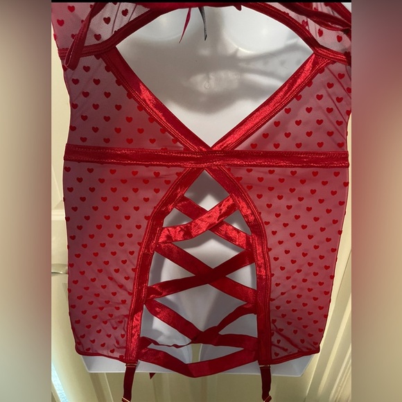 NWT Size 3X/4X Seven ‘til Midnight Red 2 Piece Heart Mesh & Lace Chemise & Thong - Picture 6 of 9